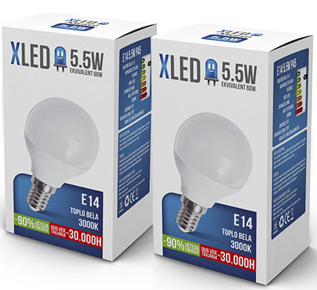 XLED Led Sijalica E14 5.5W Toplo bela 2 komada 022922