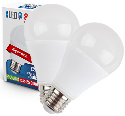 XLED Led Sijalica E27 8.5W Toplo bela 2 komada 023220