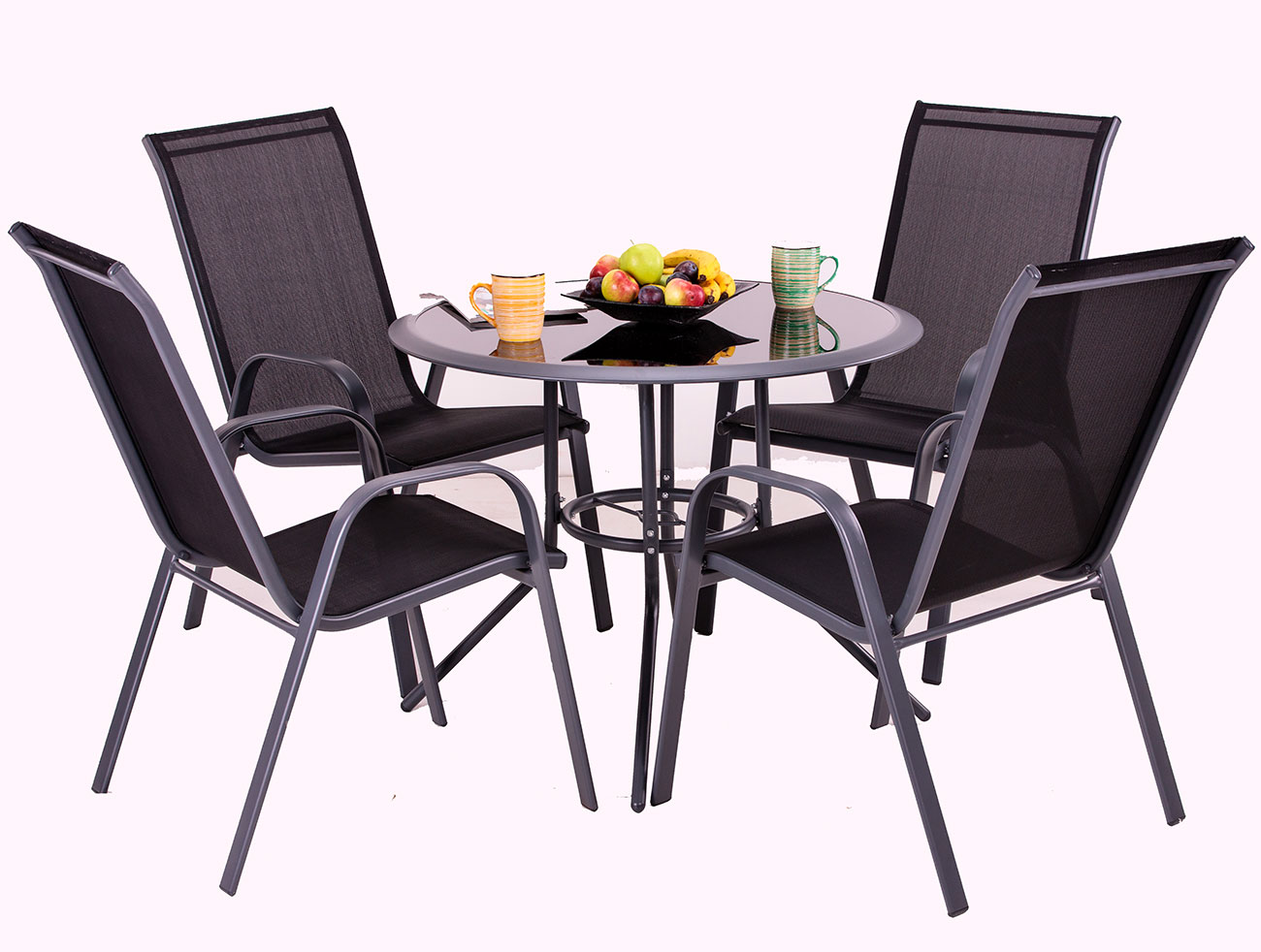 Kafe Garnitura Mabel Black - 4 Stolice i Sto Sa Staklom