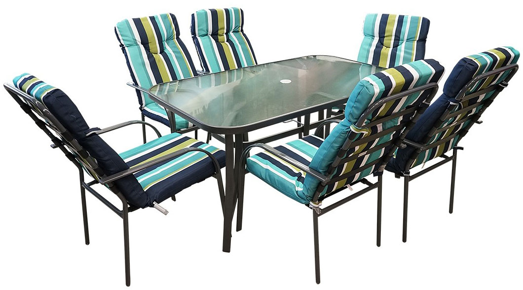 Baštenska Garnitura Namur 6 Fotelja i Sto - Zeleno Plavi Jastuci
