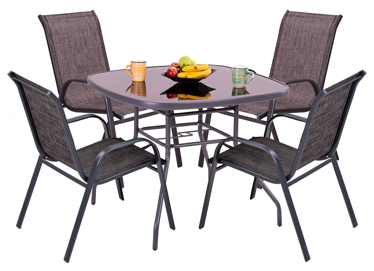 Baštenska Garnitura Bogota - 4 Melirane Stolice i Sto Sa Staklom