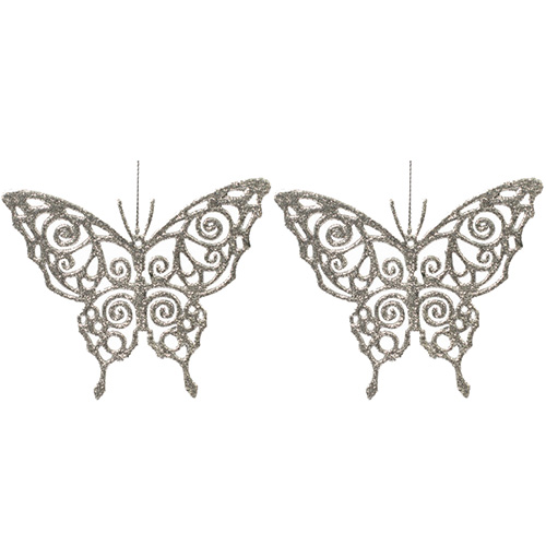 Ukrasi za jelku - leptirići u srebrnoj boji set 2 komada
