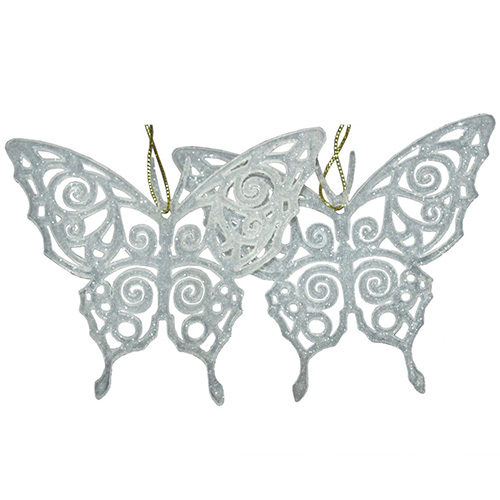 Ukrasi za jelku - leptirići u beloj boji set 2 komada