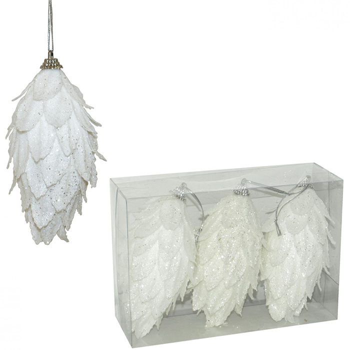 Ukrasi za jelku - šišarke 10 cm 3 komada - bele