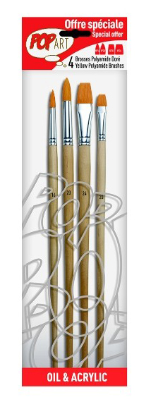 PEBEO Brushes - Pop Art - Set četkica okrugle i flah - polyamid 4kom. 670203