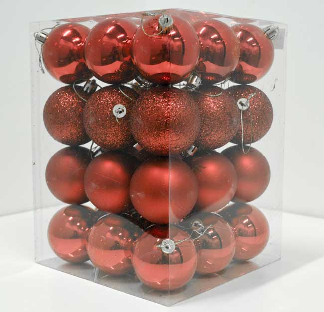 Novogodišnji ukrasi za jelku Kugle Red 36 kom. 19001