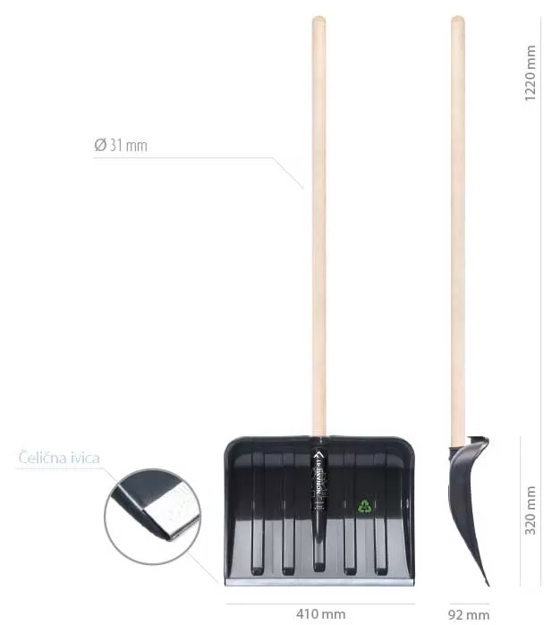 Lopata za sneg sa drškom i čeličnom ivicom Prosperplast Eco 41