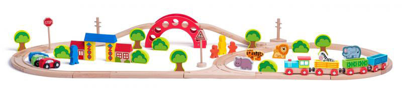 Drveni vozić sa prugom Zoo 60 delova 118cm Woodyland 93060