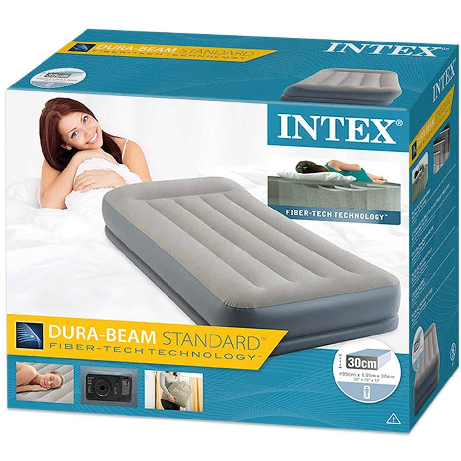 Intex 64116 Dura-Beam Mid-Rise Krevet Na Naduvavanje 99x191x30 cm Sa Električnom Pumpom i Uzglavljem - Image 1