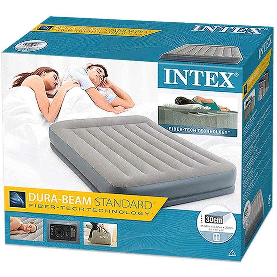 Intex 64118 Dura-Beam Mid-Rise Krevet Na Naduvavanje 152x203x30 cm Sa Električnom Pumpom i Uzglavljem - Image 1