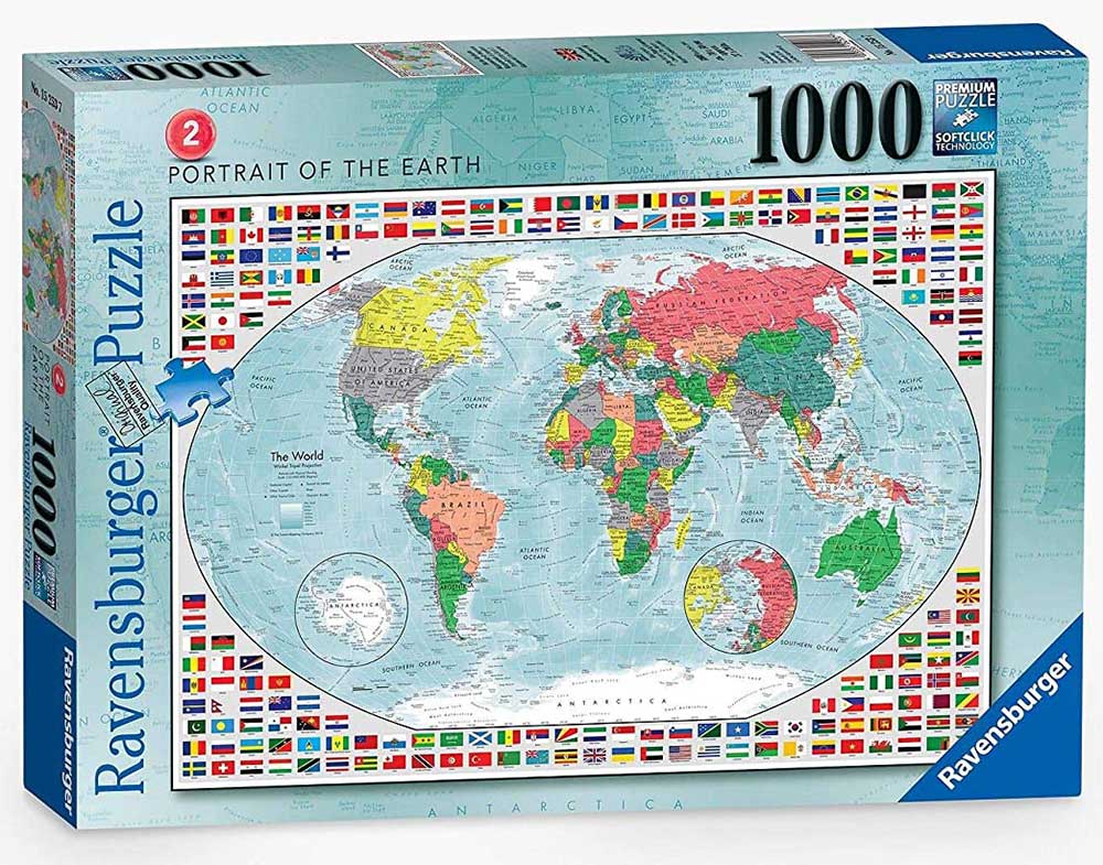 Puzzle Slagalica 1000 Portret Zemlje - Mapa sveta sa zastavama Ravensburger 