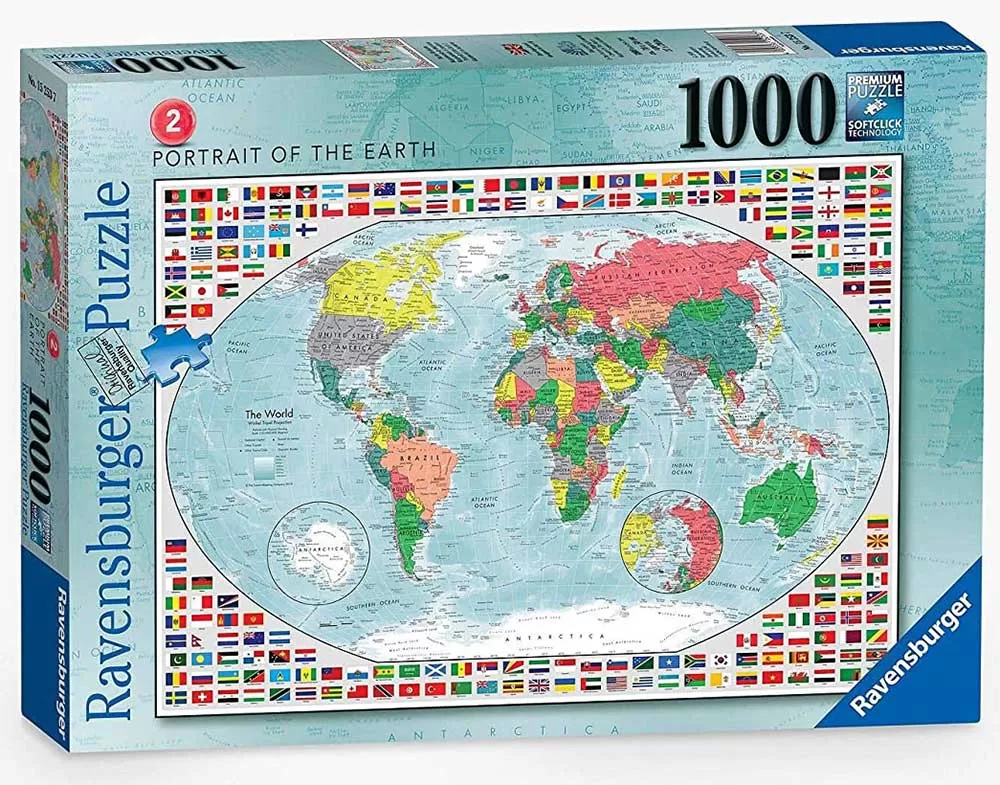 Puzzle Slagalica 1000 Portret Zemlje - Mapa sveta sa zastavama Ravensburger