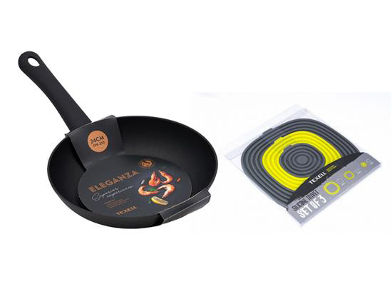 Texell set tiganj Eleganza 26cm i podmetač trodelni silikonski 