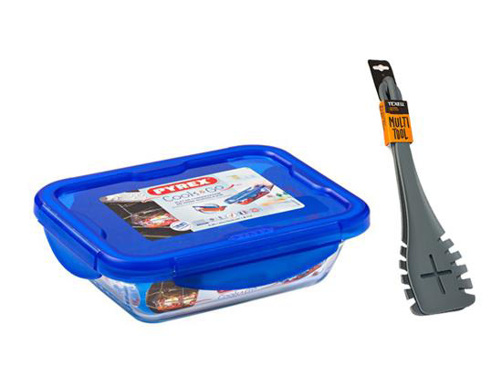 Set vatrostalni pekač pravougaoni 0,8l Pyrex+multi set siva