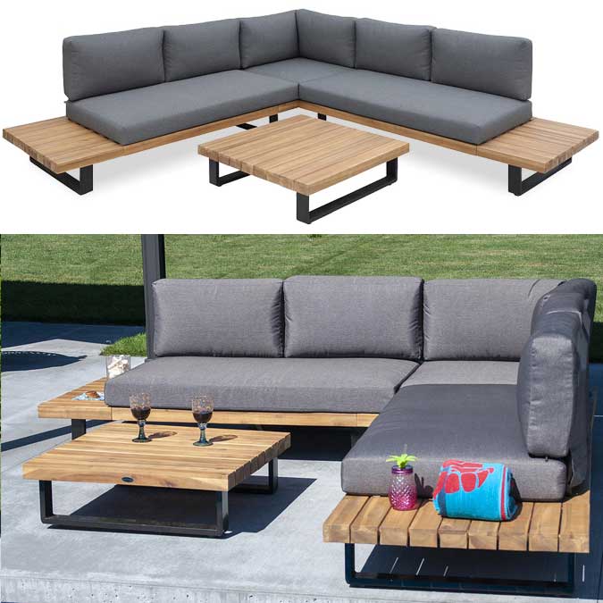 Ugaona Baštenska Garnitura Drvo Aluminijum Avila Set - Image 1