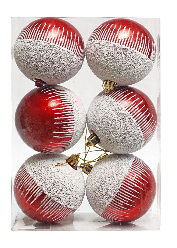 Crveno-beli ukrasi za jelku prečnika 8 cm - 6 komada - dodatni pogled