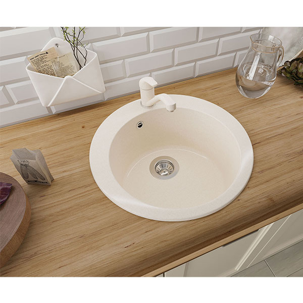 Dr.Gans Gala okrugla granitna sudopera u beloj boji - dodatni pogled