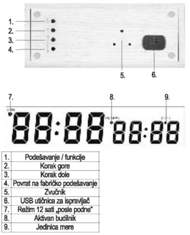 Drveni LED budilnik sa termometrom OC06 - dodatni pogled