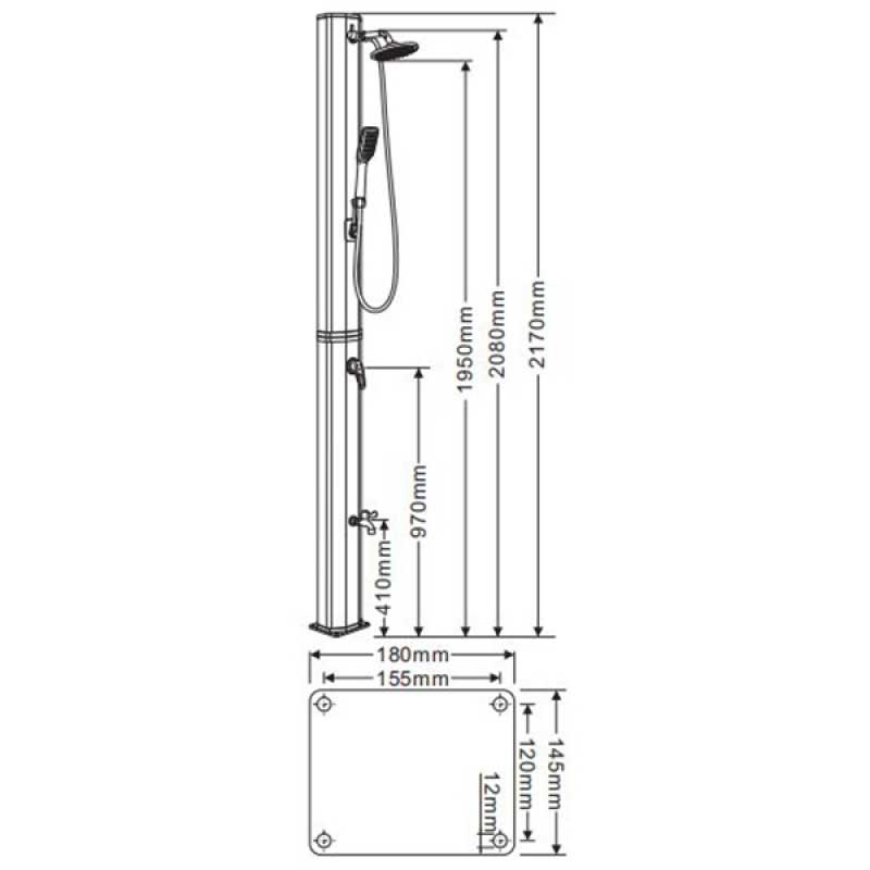 Stubni solarni tuš 35 L sa dodatnom tuš ručicom i slavinom za pranje nogu KR-16 - dodatni pogled