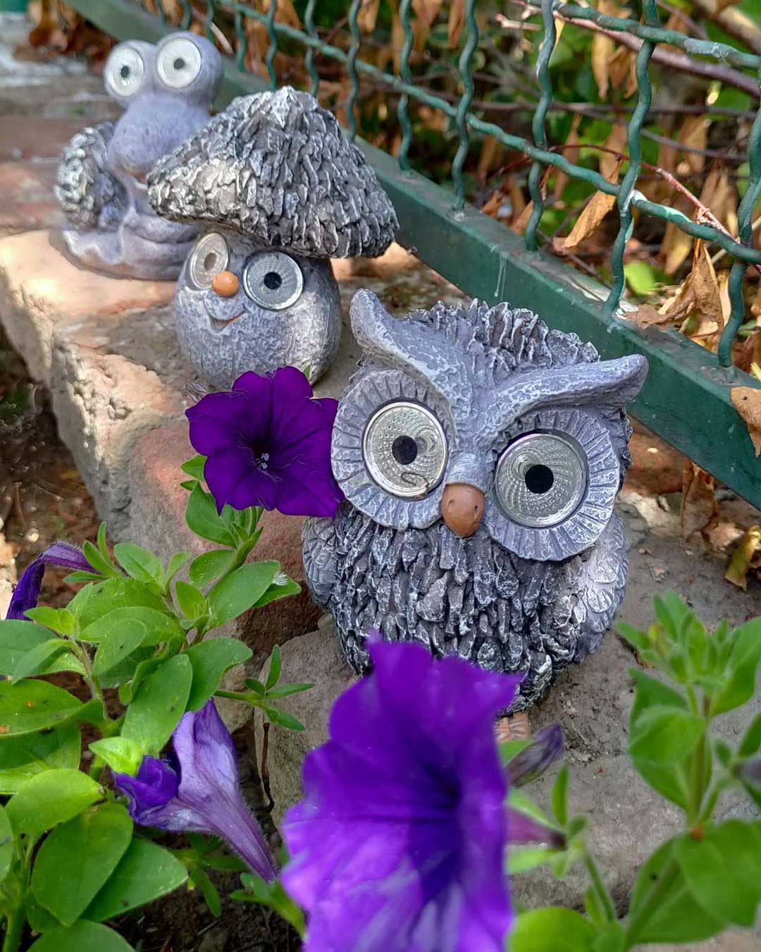 Komplet Tri solarne baštenske lampe Sova Puž i Pečurka - dodatni pogled