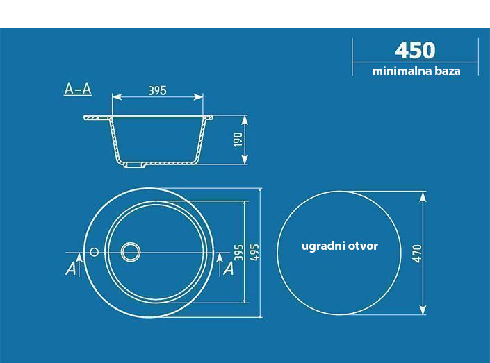 Granitna okrugla sudopera sa sifonom Ulgran U405-341 - dodatni pogled