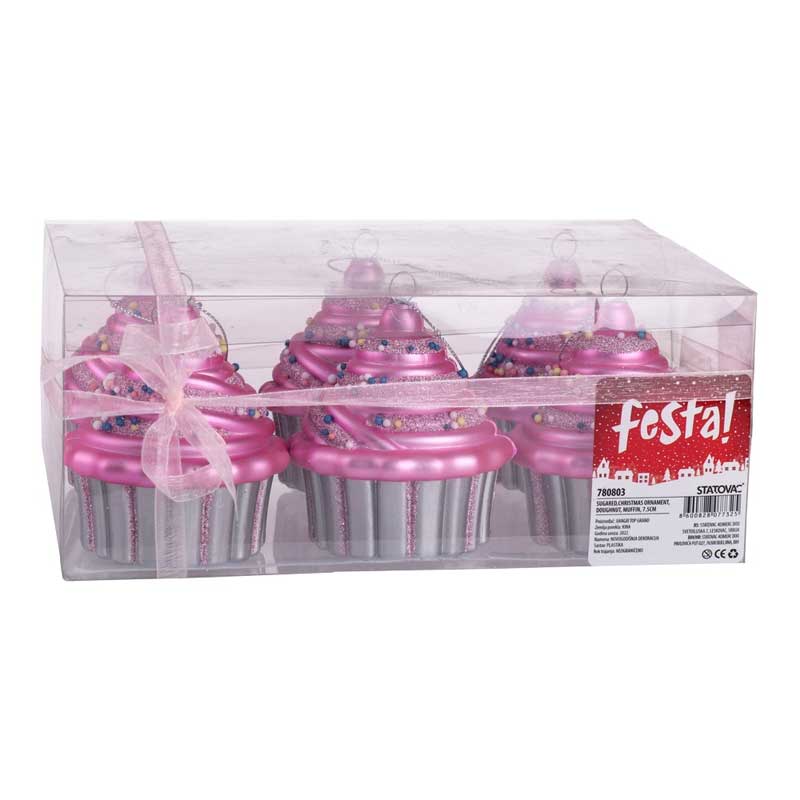 Ukrasi za novogodišnju jelku u obliku mafina 6kom. 7.5cm - dodatni pogled