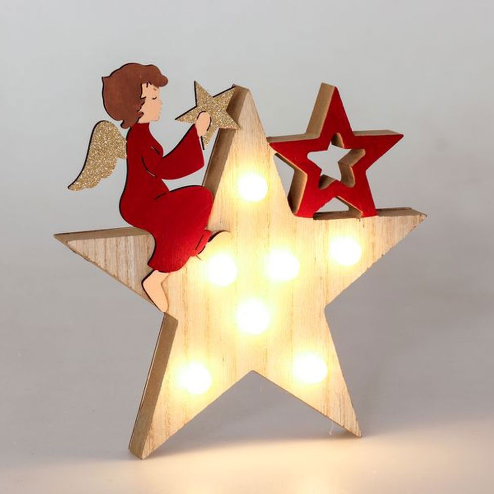 Kućna dekoracija - Drvena novogodišnja zvezda 20cm sa LED lampicama - dodatni pogled