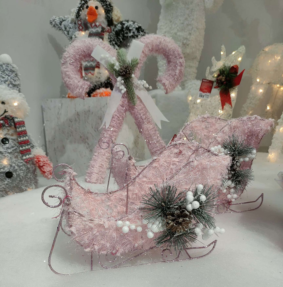 Novogodišnja i božićna dekoracija za kuću - Sanke Pink 2 komada - dodatni pogled