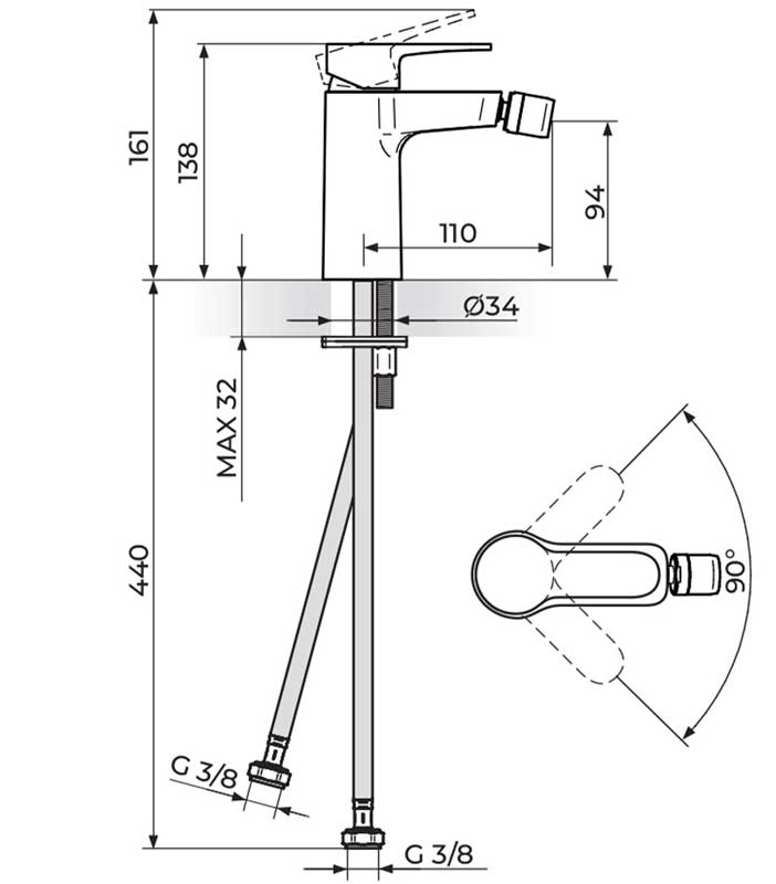 Jednoručna slavina za bide Rosan Blau B139100B - dodatni pogled