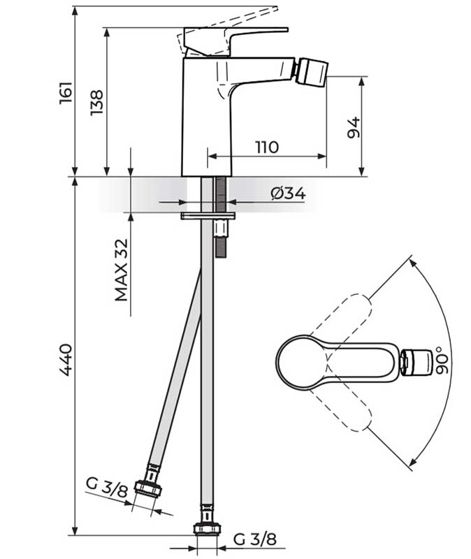 Jednoručna slavina za bide Rosan Blau B139100 - dodatni pogled