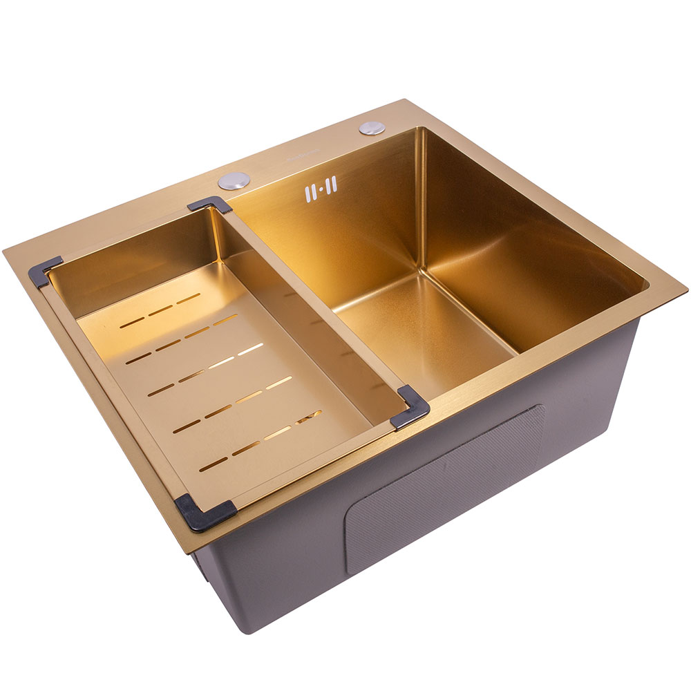 SanDonna HD5550 limena četvrtasta sudopera u zlatnoj boji sa sifonom, dozerom i držačem - dodatni pogled