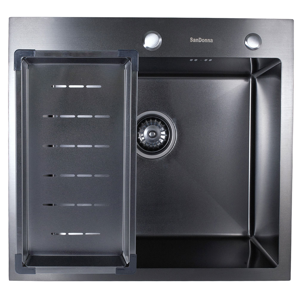 SanDonna HD5550 limena četvrtasta sudopera u crnoj boji sa sifonom, dozerom i držačem - dodatni pogled