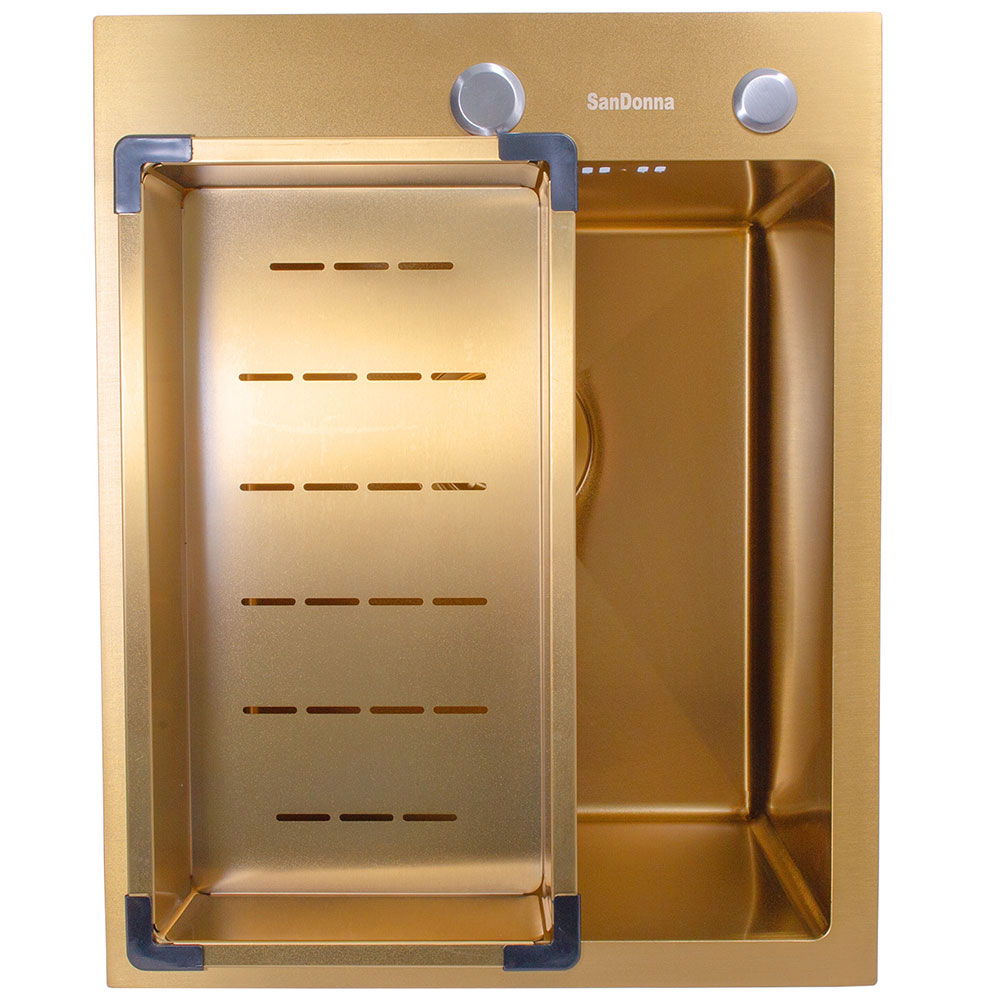 SanDonna HD4050 limena četvrtasta sudopera u zlatnoj boji sa sifonom, dozerom i držačem - dodatni pogled