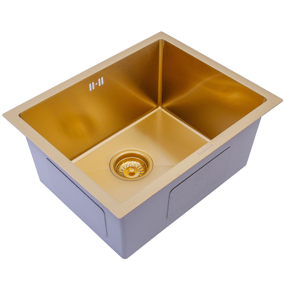 SanDonna HD5040 podgradna limena četvrtasta sudopera sa sifonom, dozerom i držačem u zlatnoj boji - dodatni pogled