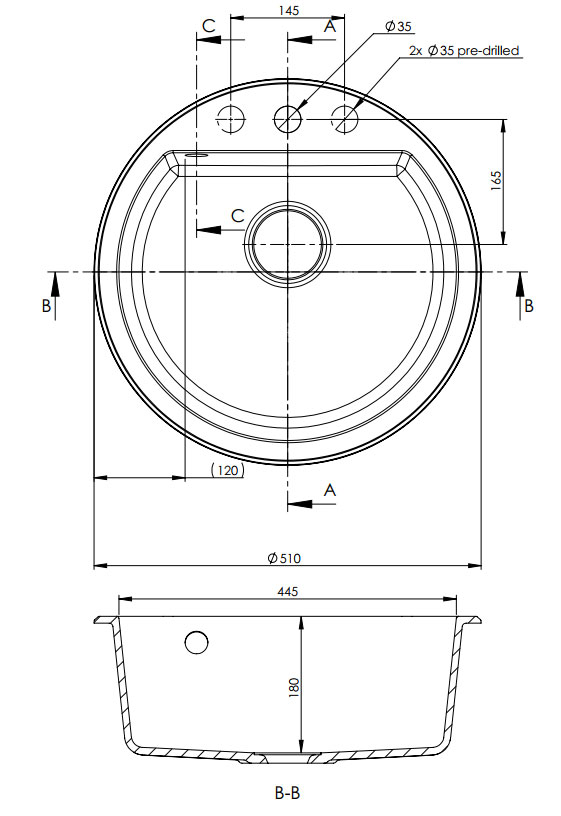 Okrugla granitna sudopera sa sifonom SanDonna Premium Lena u tamno bež boji - dodatni pogled