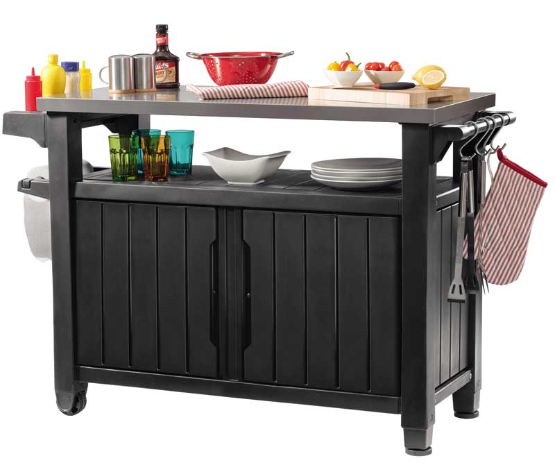 Pokretni sto sa prostorom za odlaganje i pločom od nerđajućeg čelika Keter Unity XL - dodatni pogled