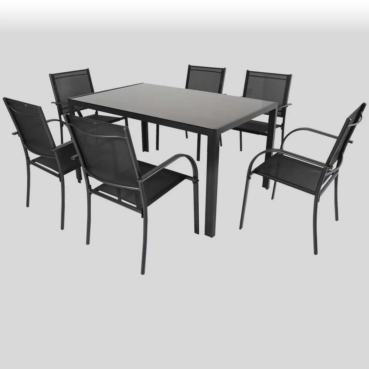 6 Stolica i Sto sa staklom - Baštenski Set Farina Black