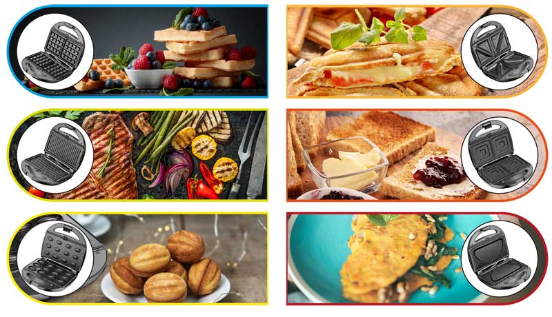 6-U-1 aparat sa izmenjivim pločama za različite kolače i sendviče Camry CR 3057 - dodatni pogled