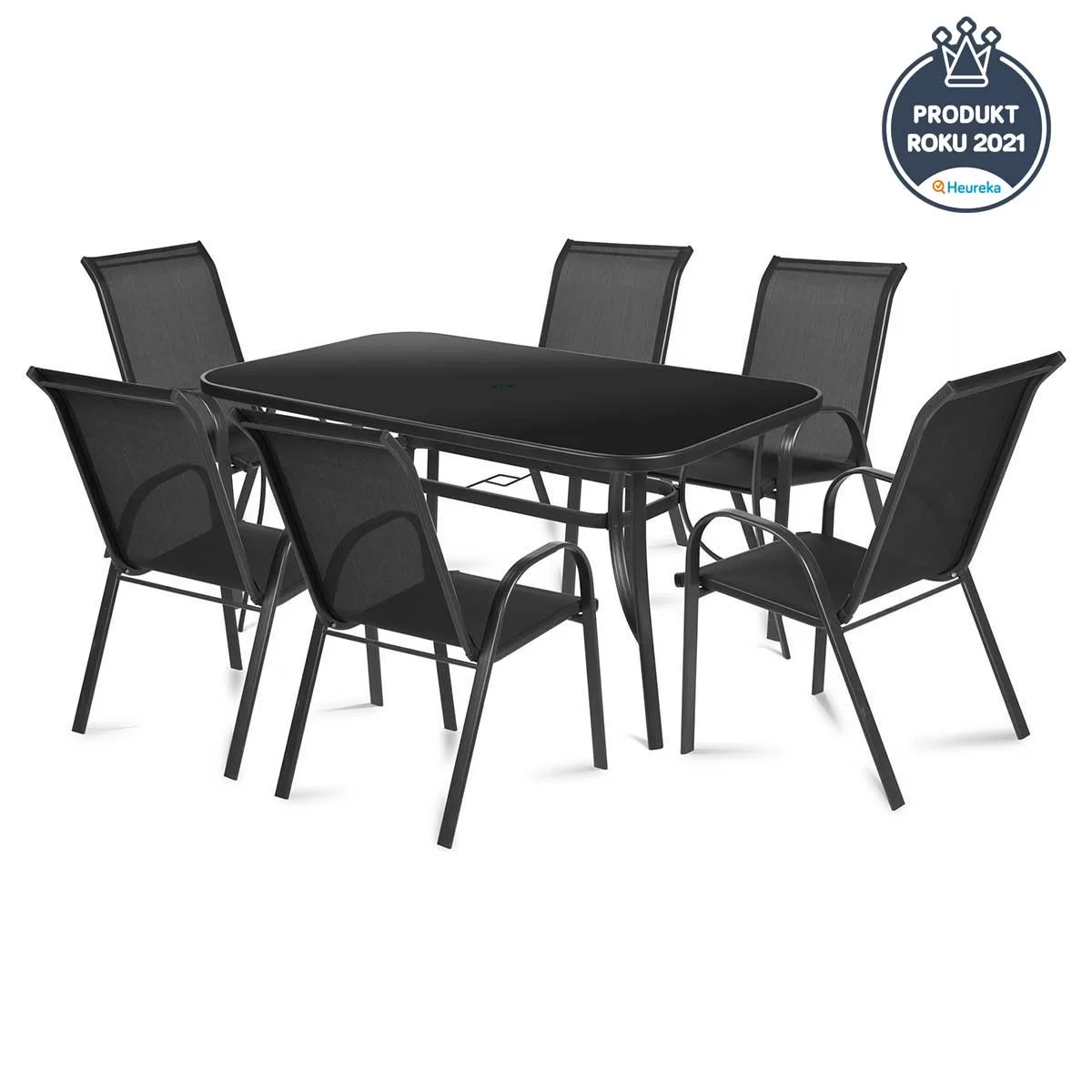 Baštenska Garnitura Fieldmann Magna Black 6 Stolica i Sto Sa Temperiranim Kaljenim Staklom
