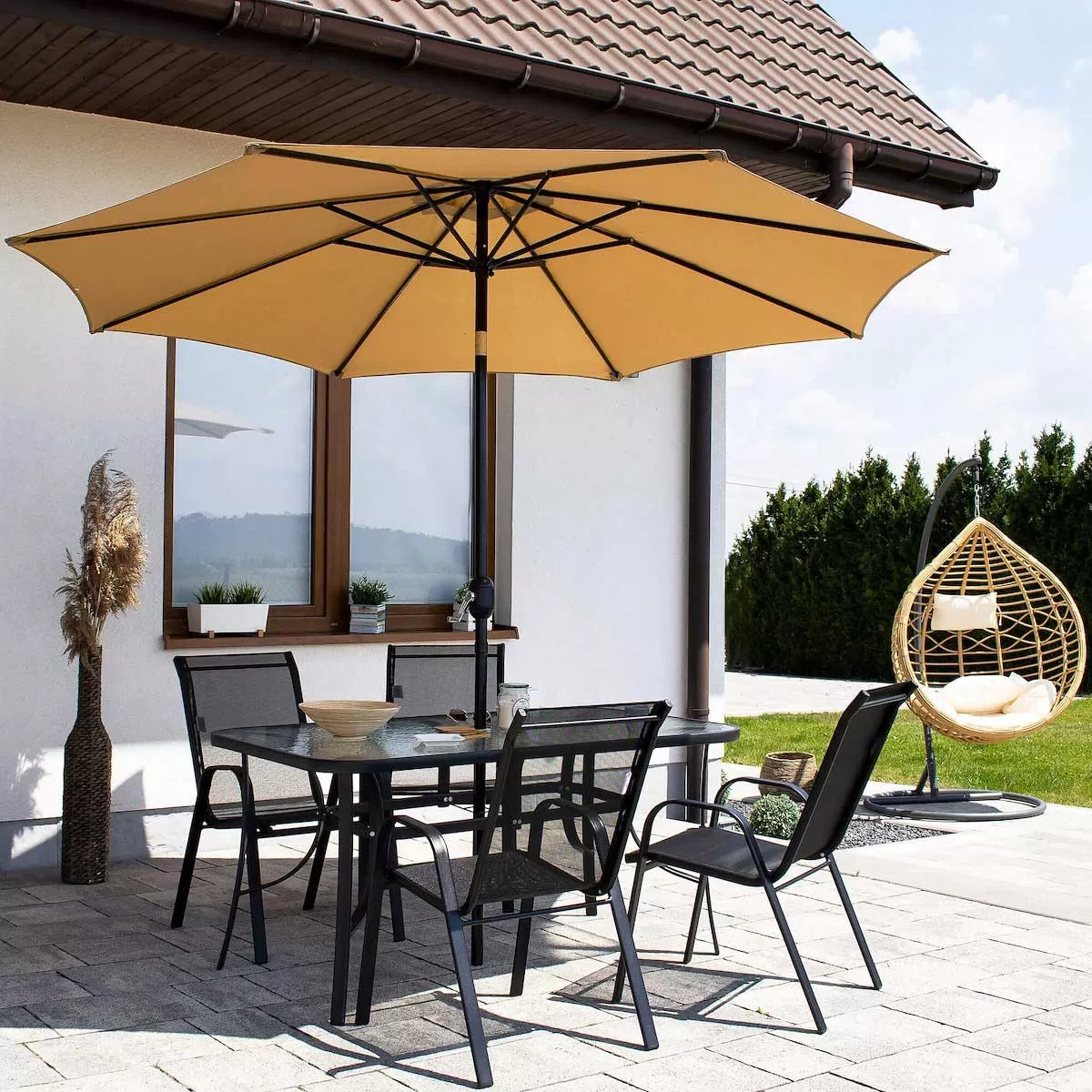 Natema Lounge 4 Stolice, Baštenski Sto i Suncobran Sa Mehanizmom