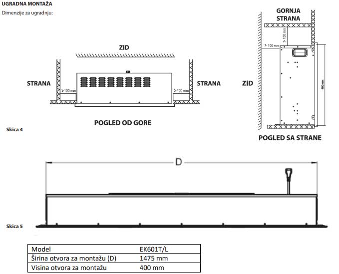 Električni kamin 2000W Prosto EK601T/L - dodatni pogled