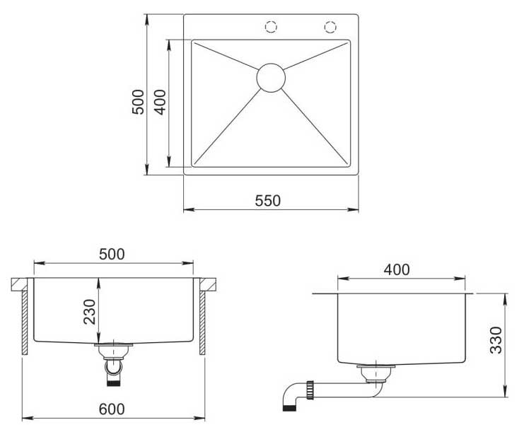 Četvrtasta sudopera SanDonna HD5550R - dodatni pogled