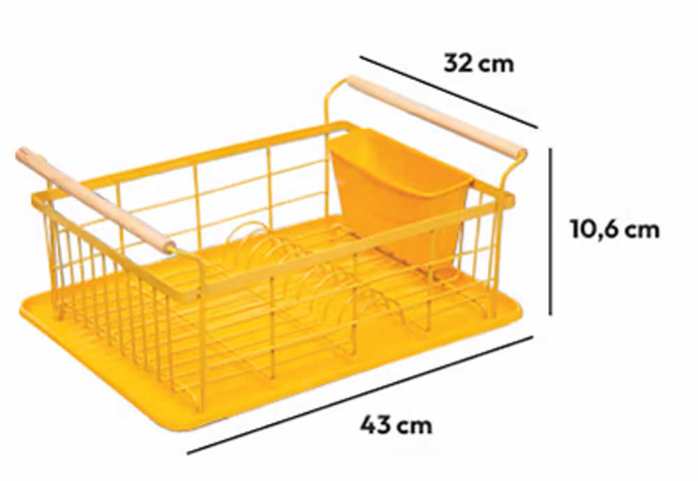 Metalni Oceđivač Za Posuđe Sa Podlogom i Drvenim Ručkama Žuti - 5five Simple Smart - dodatni pogled