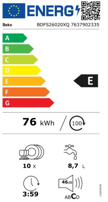 Beko Mašina za pranje sudova 10 kompleta BDFS 26020 XQ - dodatni pogled