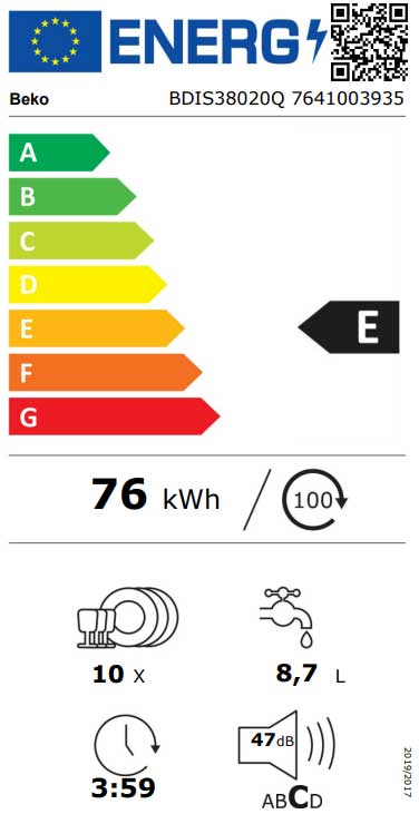 Ugradna mašina za pranje sudova 10 kompleta Beko BDIS 38020 Q - dodatni pogled