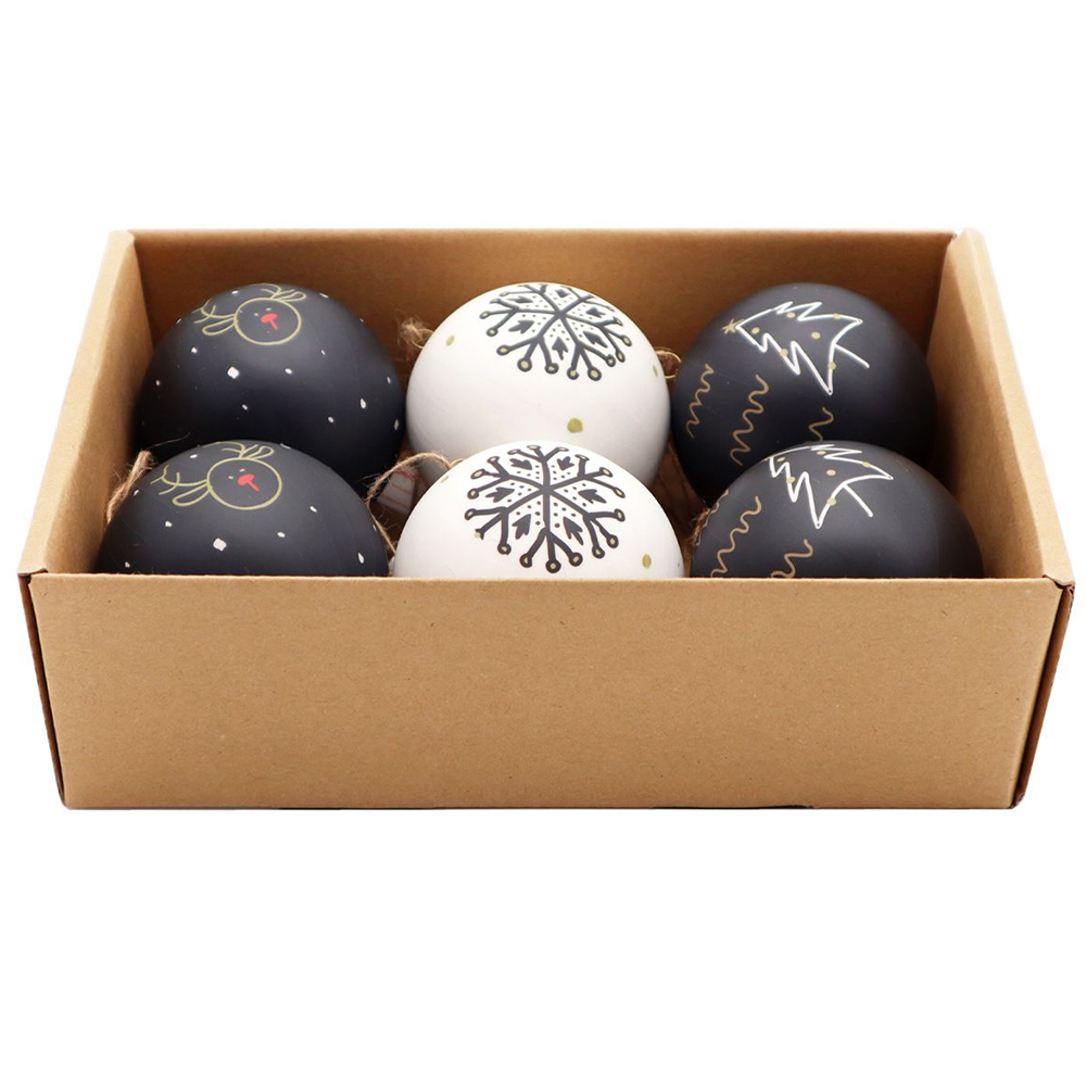 Ukrasi za jelku 6 komada crni i beli 75 mm - dodatni pogled