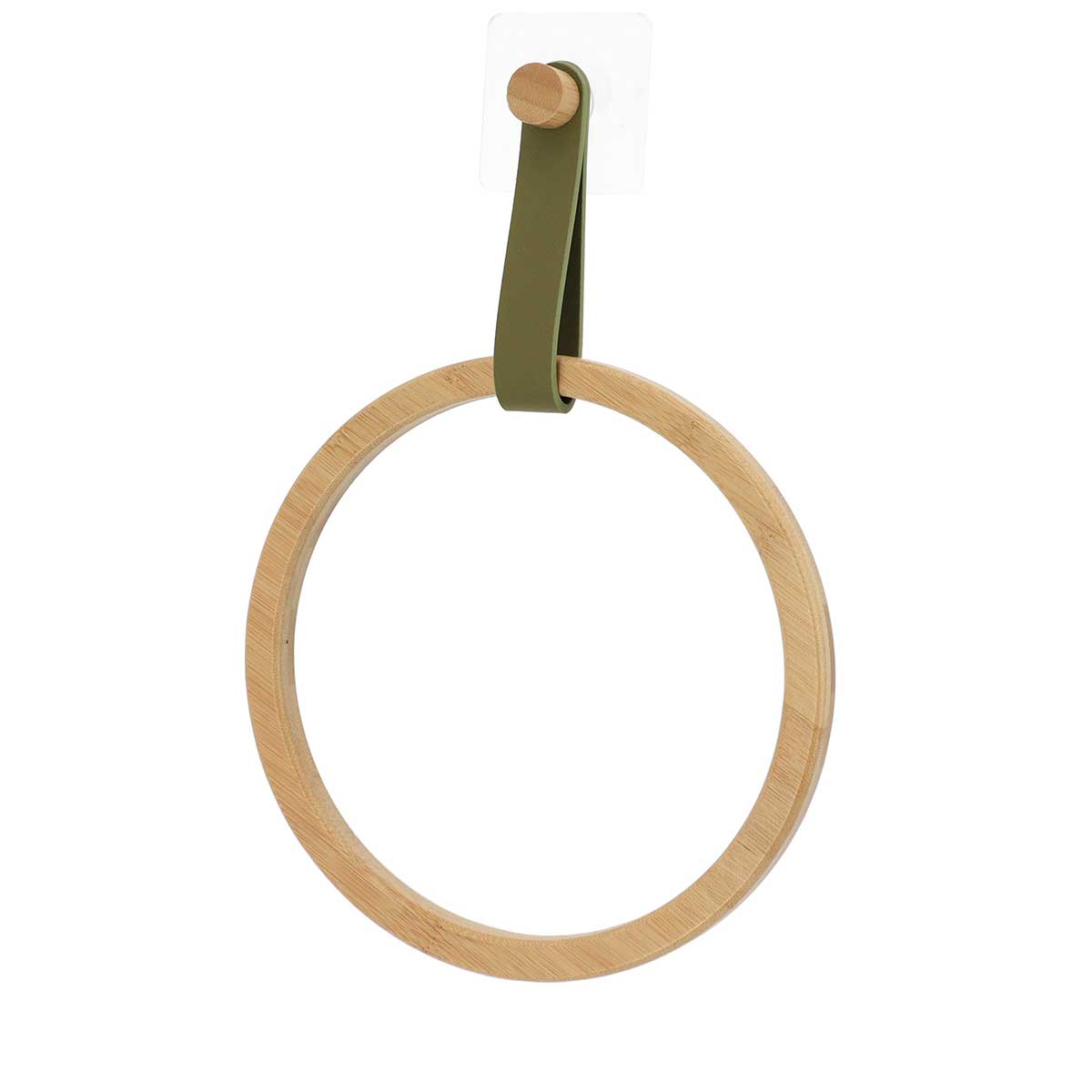 Okrugli Nosač Za Peškire Bambus i Eko Koža - Montaža Bez Bušenja Green - dodatni pogled