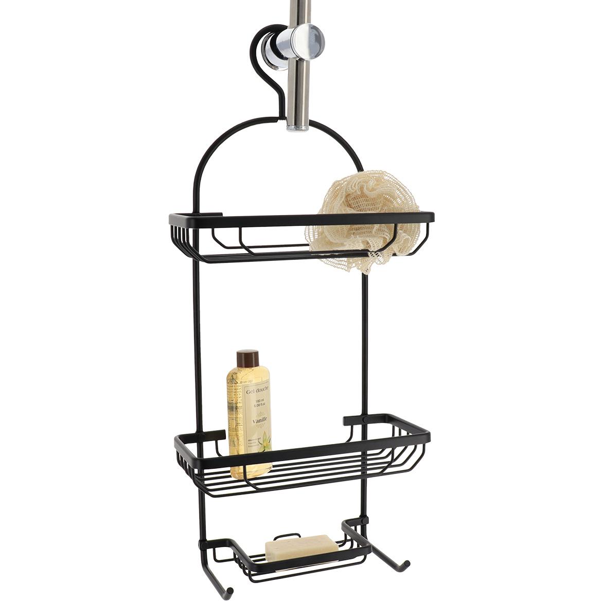 Tendance Žičana Polica Sa 3 Nivoa Sa Kukom 65x28x12,5 Crna - dodatni pogled