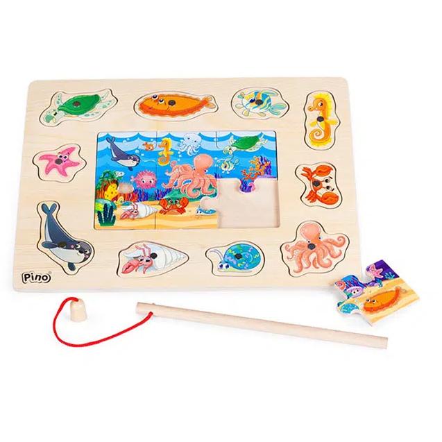 Drvena igračka 3u1 Slagalica umetaljka i igra pecanja PINO 4673 - dodatni pogled