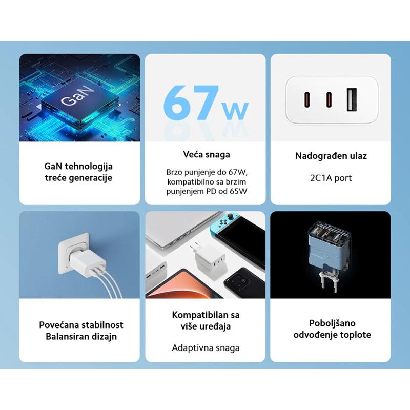 XIAOMI 67W brzi GaN punjač mobilnih uređaja - dodatni pogled